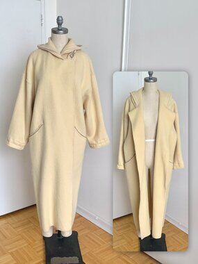 Vintage Linda Lundstrom La Parka Wool 3 in 1 Coat Hood Butter Yellow Faux Fur S